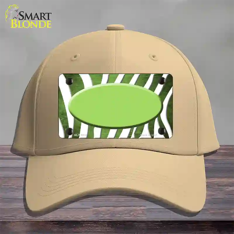 Lime Green White Zebra Oval Oil Rubbed Novelty License Plate Hat Cotton / Khaki