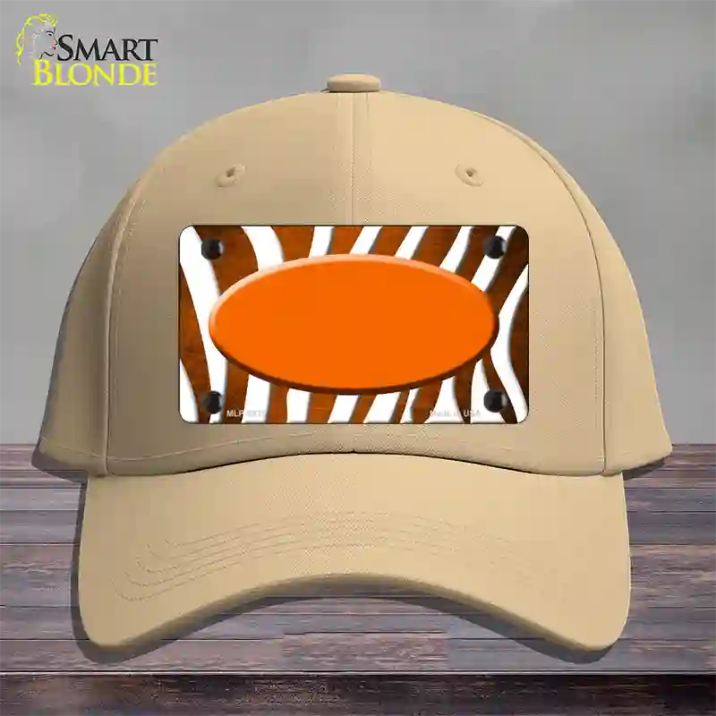 Orange White Zebra Oval Oil Rubbed Novelty License Plate Hat Cotton / Khaki