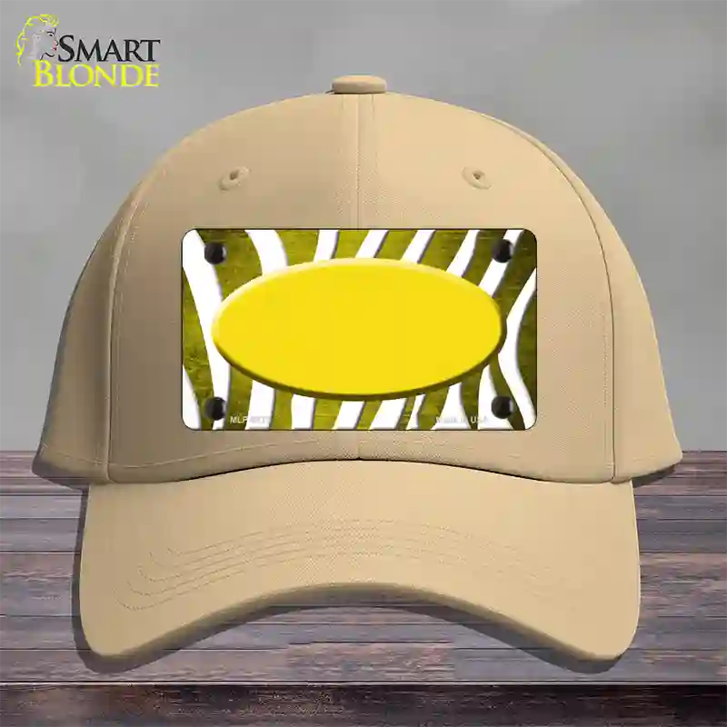 Yellow White Zebra Oval Oil Rubbed Novelty License Plate Hat Cotton / Khaki