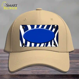 Blue White Zebra Oval Oil Rubbed Novelty License Plate Hat Cotton / Khaki