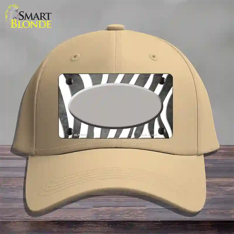 Gray White Zebra Oval Oil Rubbed Novelty License Plate Hat Cotton / Khaki