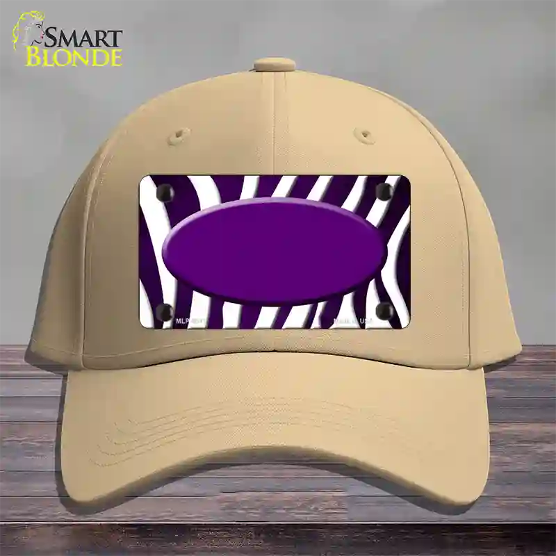 Purple White Zebra Oval Oil Rubbed Novelty License Plate Hat Cotton / Khaki