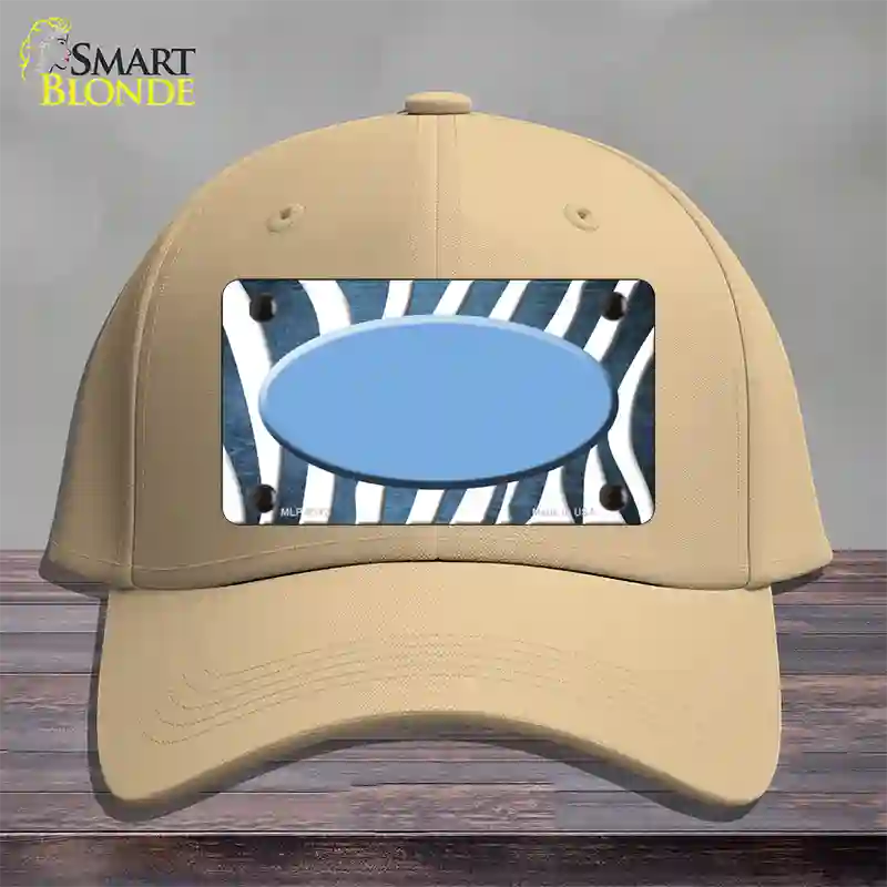 Light Blue White Zebra Oval Oil Rubbed Novelty License Plate Hat Cotton / Khaki