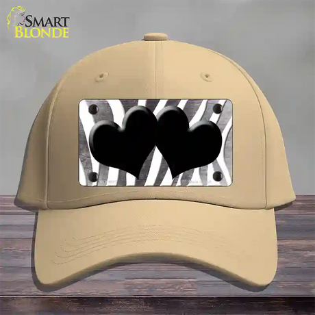 Black White Zebra Hearts Oil Rubbed Novelty License Plate Hat Cotton / Khaki