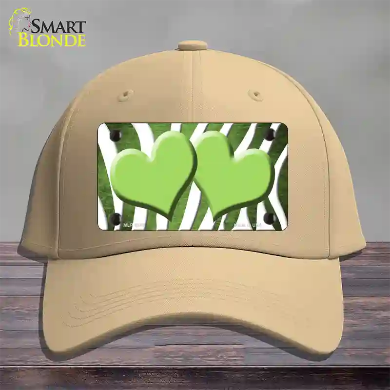 Lime Green White Zebra Hearts Oil Rubbed Novelty License Plate Hat Cotton / Khaki