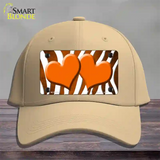 Orange White Zebra Hearts Oil Rubbed Novelty License Plate Hat Cotton / Khaki