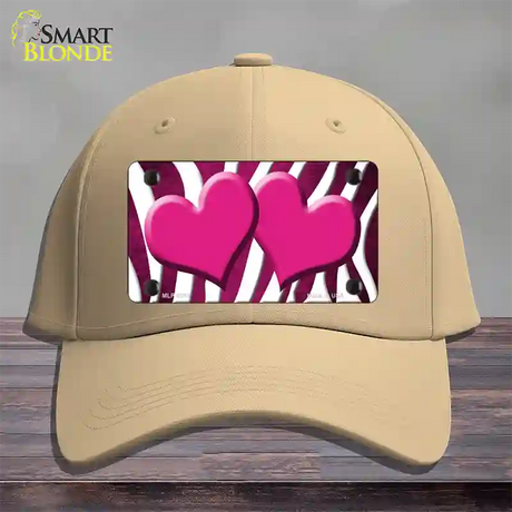 Pink White Zebra Hearts Oil Rubbed Novelty License Plate Hat Cotton / Khaki