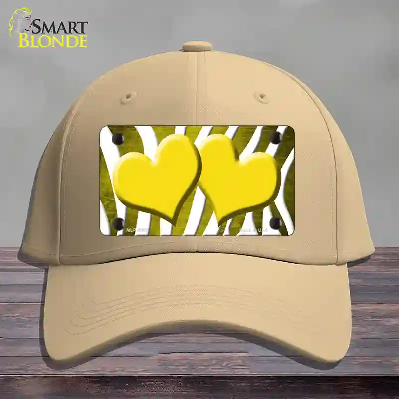 Yellow White Zebra Hearts Oil Rubbed Novelty License Plate Hat Cotton / Khaki