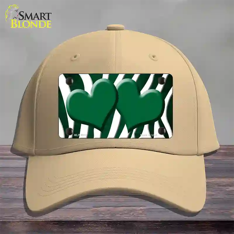 Green White Zebra Hearts Oil Rubbed Novelty License Plate Hat Cotton / Khaki