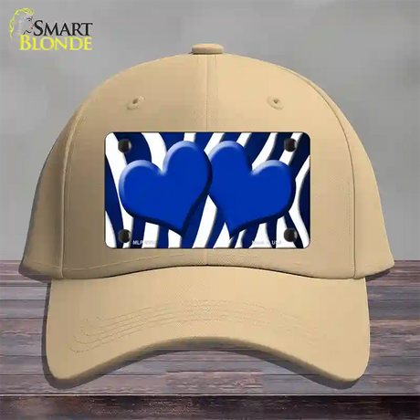 Blue White Zebra Hearts Oil Rubbed Novelty License Plate Hat Cotton / Khaki