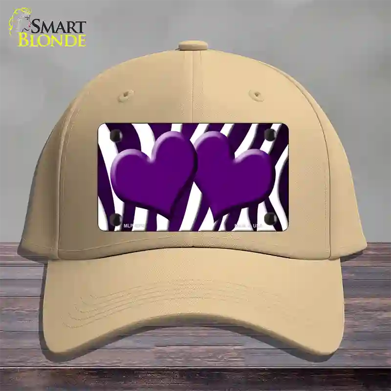 Purple White Zebra Hearts Oil Rubbed Novelty License Plate Hat Cotton / Khaki