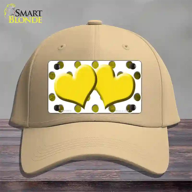 Yellow White Dots Hearts Oil Rubbed Novelty License Plate Hat Cotton / Khaki