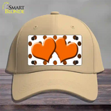 Orange White Dots Hearts Oil Rubbed Novelty License Plate Hat Cotton / Khaki