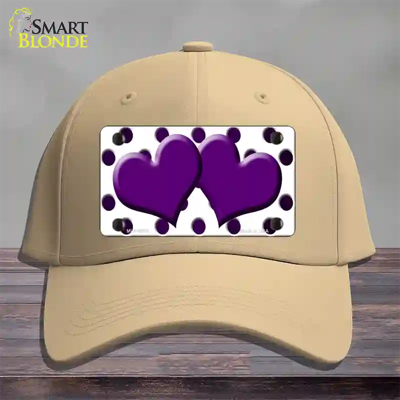 Purple White Dots Hearts Oil Rubbed Novelty License Plate Hat Cotton / Khaki