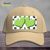 Lime Green White Dots Hearts Oil Rubbed Novelty License Plate Hat Cotton / Khaki