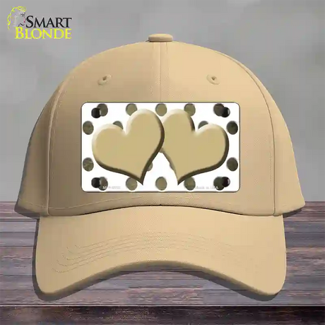 Gold White Dots Hearts Oil Rubbed Novelty License Plate Hat Cotton / Khaki