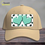 Mint White Dots Hearts Oil Rubbed Novelty License Plate Hat Cotton / Khaki