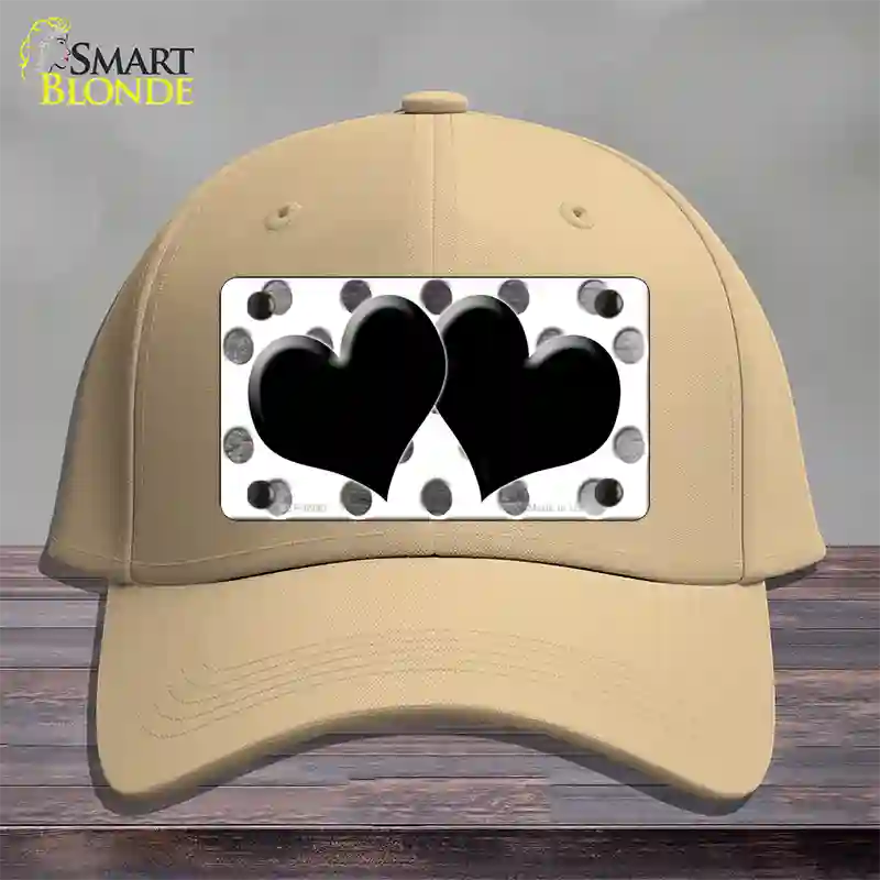 Black White Dots Hearts Oil Rubbed Novelty License Plate Hat Cotton / Khaki