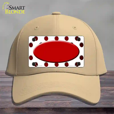 Red White Dots Oval Oil Rubbed Novelty License Plate Hat Cotton / Khaki