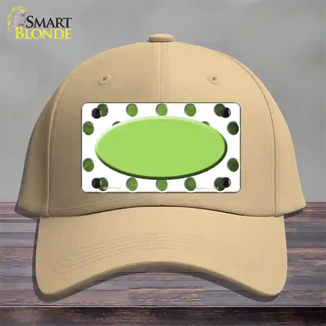 Lime Green White Dots Oval Oil Rubbed Novelty License Plate Hat Cotton / Khaki