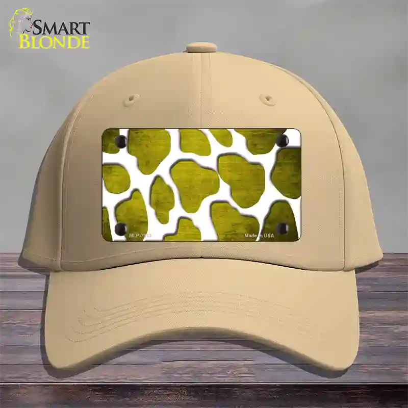 Yellow White Giraffe Oil Rubbed Novelty License Plate Hat Cotton / Khaki