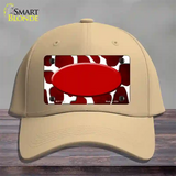 Red White Oval Giraffe Oil Rubbed Novelty License Plate Hat Cotton / Khaki