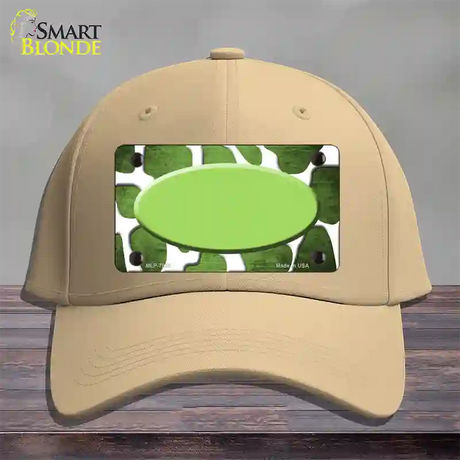 Lime Green White Oval Giraffe Oil Rubbed Novelty License Plate Hat Cotton / Khaki