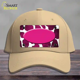 Pink White Oval Giraffe Oil Rubbed Novelty License Plate Hat Cotton / Khaki