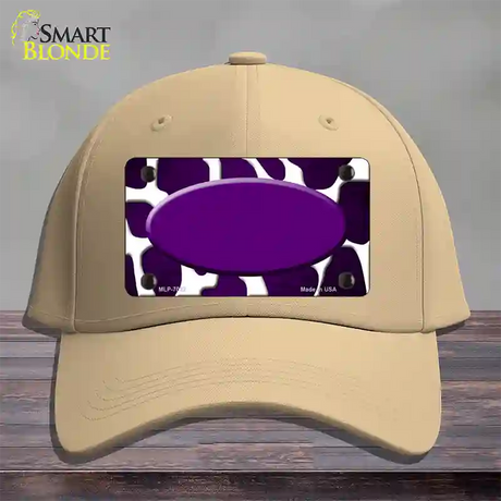 Purple White Oval Giraffe Oil Rubbed Novelty License Plate Hat Cotton / Khaki