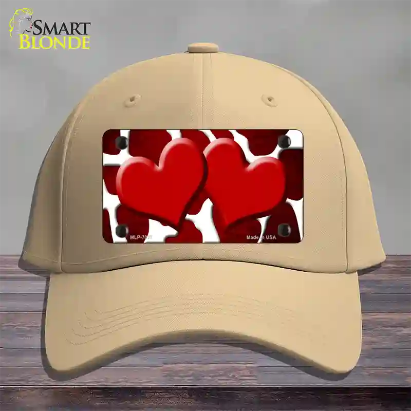 Red White Hearts Giraffe Oil Rubbed Novelty License Plate Hat Cotton / Khaki