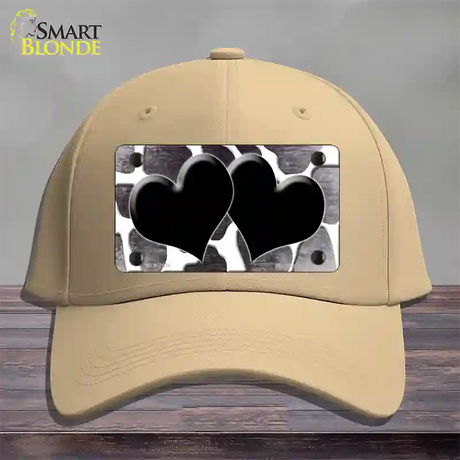 Black White Hearts Giraffe Oil Rubbed Novelty License Plate Hat Cotton / Khaki