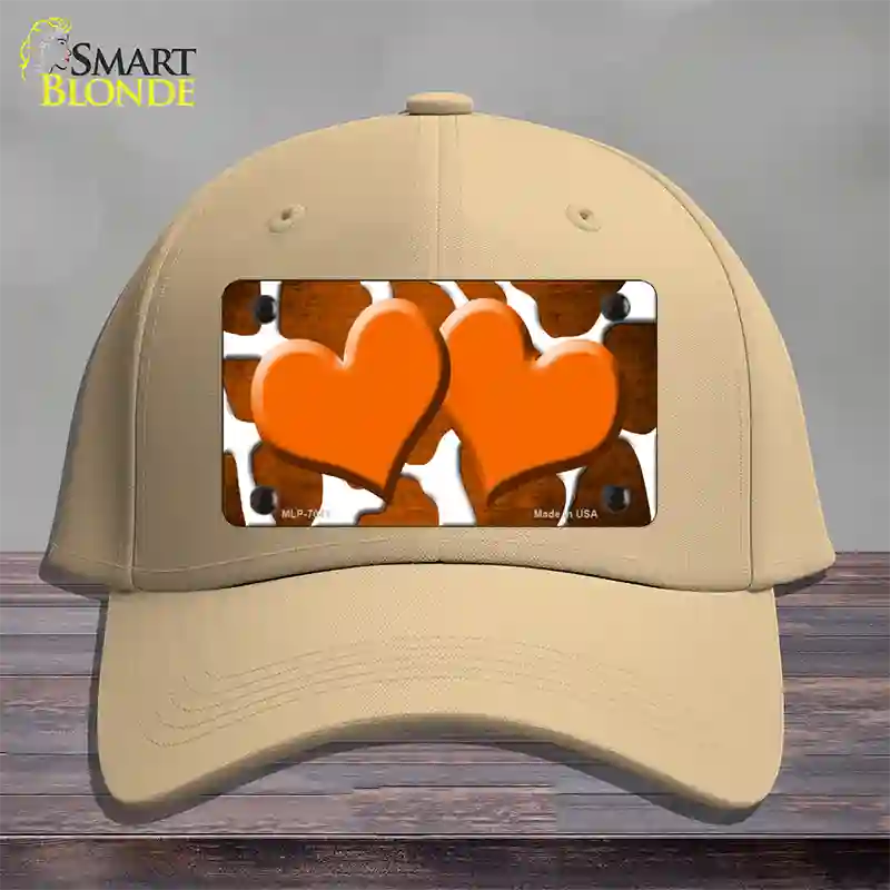 Orange White Hearts Giraffe Oil Rubbed Novelty License Plate Hat Cotton / Khaki