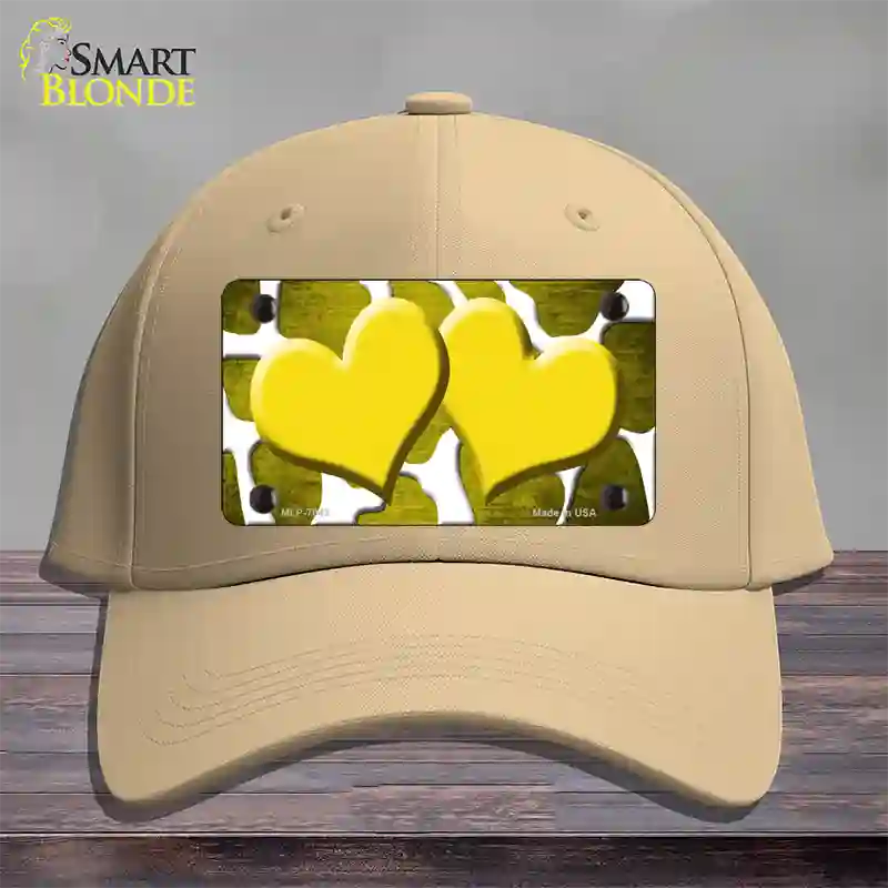 Yellow White Hearts Giraffe Oil Rubbed Novelty License Plate Hat Cotton / Khaki