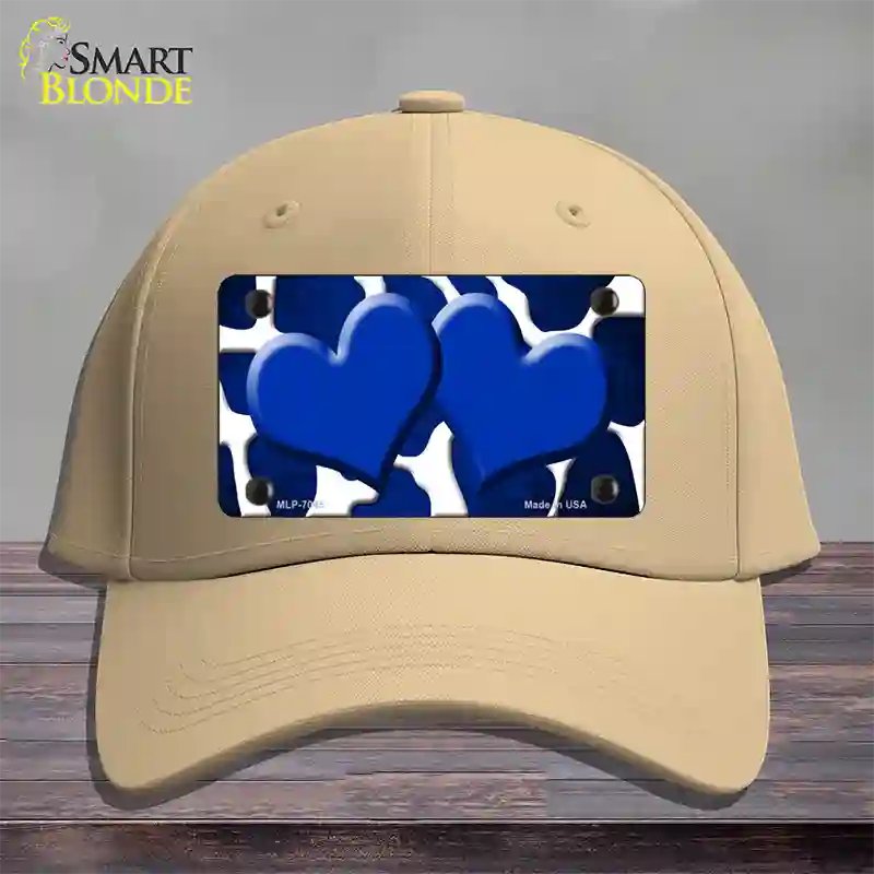 Blue White Hearts Giraffe Oil Rubbed Novelty License Plate Hat Cotton / Khaki