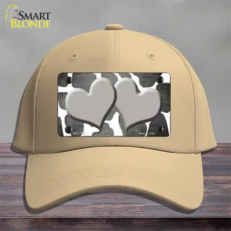 Gray White Hearts Giraffe Oil Rubbed Novelty License Plate Hat Cotton / Khaki