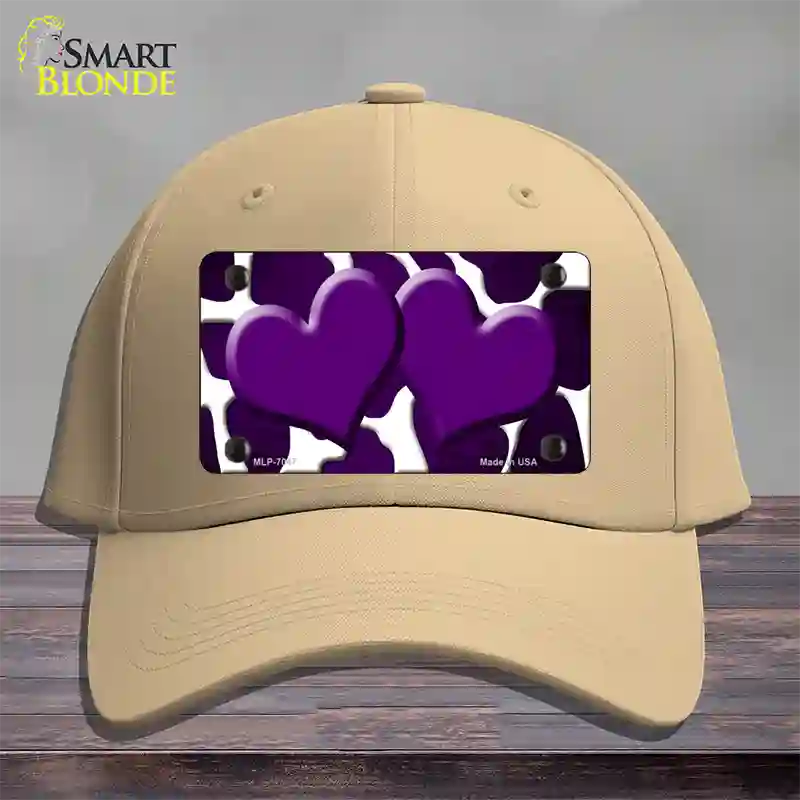 Purple White Hearts Giraffe Oil Rubbed Novelty License Plate Hat Cotton / Khaki