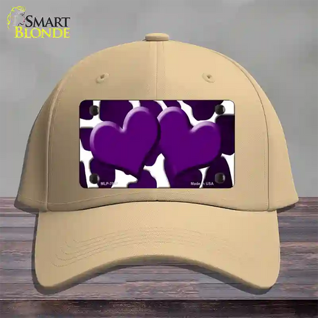 Purple White Hearts Giraffe Oil Rubbed Novelty License Plate Hat Cotton / Khaki