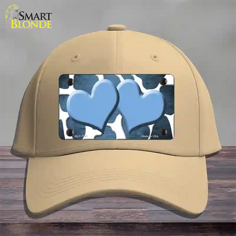 Light Blue White Hearts Giraffe Oil Rubbed Novelty License Plate Hat Cotton / Khaki