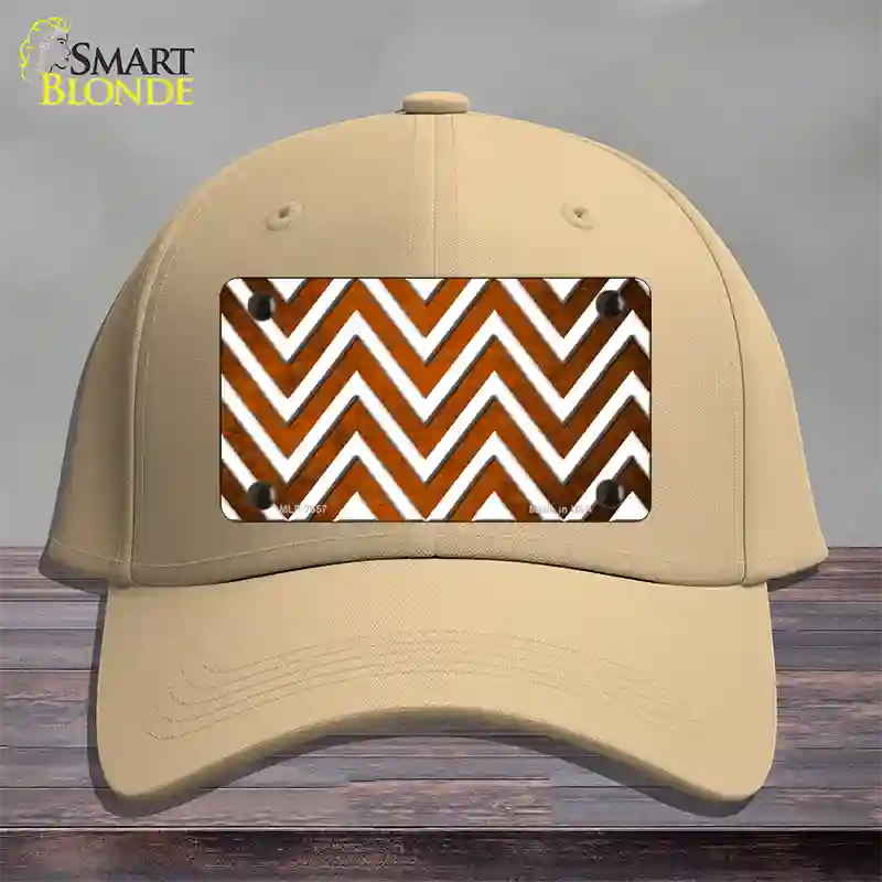 Orange White Chevron Oil Rubbed Novelty License Plate Hat Cotton / Khaki