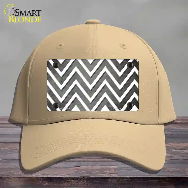 Gray White Chevron Oil Rubbed Novelty License Plate Hat Cotton / Khaki