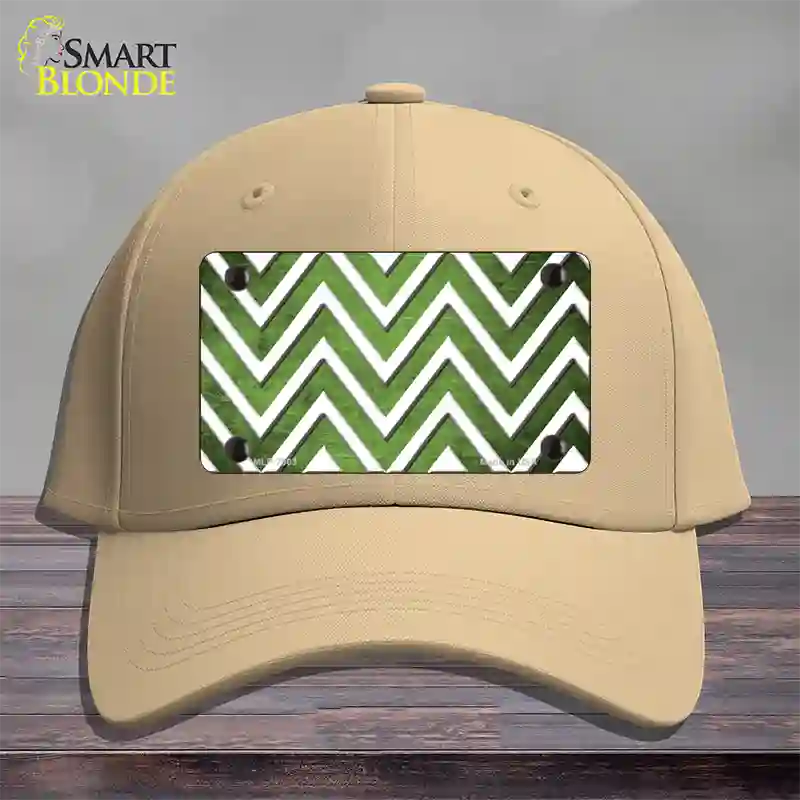 Lime Green White Chevron Oil Rubbed Novelty License Plate Hat Cotton / Khaki