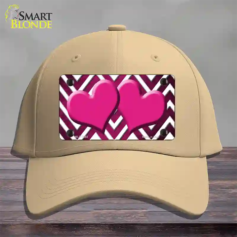 Pink White Hearts Chevron Oil Rubbed Novelty License Plate Hat Cotton / Khaki