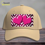 Pink White Hearts Chevron Oil Rubbed Novelty License Plate Hat Cotton / Khaki