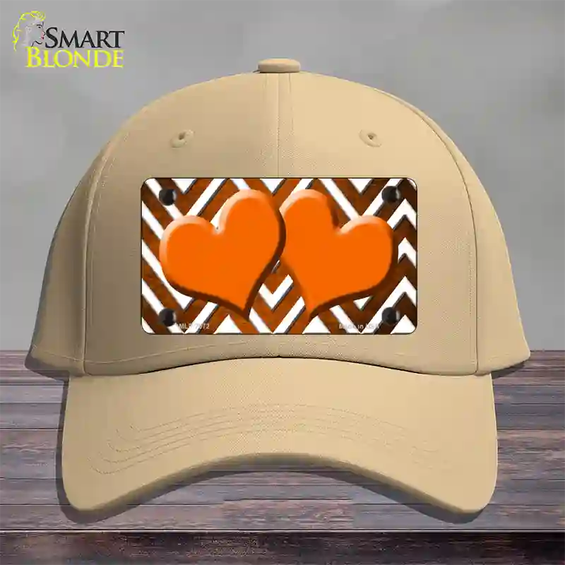 Orange White Hearts Chevron Oil Rubbed Novelty License Plate Hat Cotton / Khaki