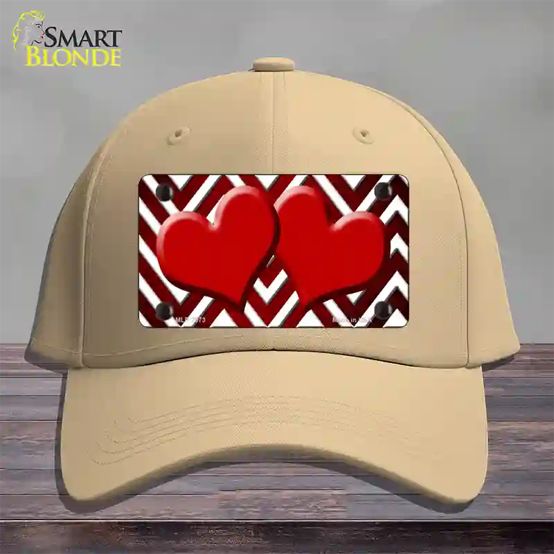 Red White Hearts Chevron Oil Rubbed Novelty License Plate Hat Cotton / Khaki