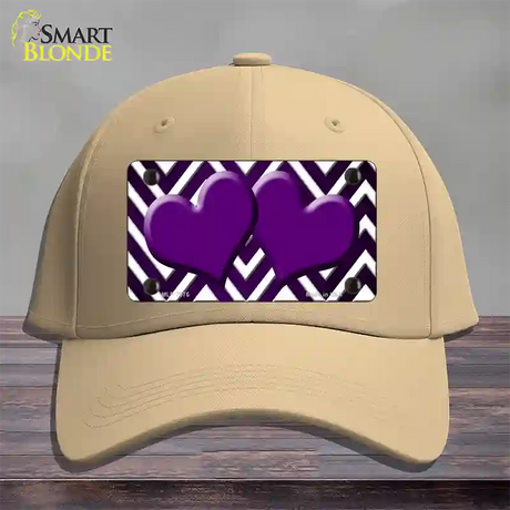 Purple White Hearts Chevron Oil Rubbed Novelty License Plate Hat Cotton / Khaki