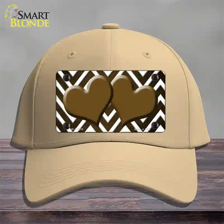 Brown White Hearts Chevron Oil Rubbed Novelty License Plate Hat Cotton / Khaki