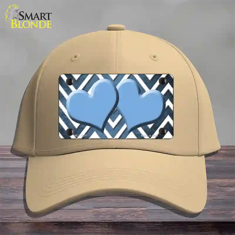 Light Blue White Hearts Chevron Oil Rubbed Novelty License Plate Hat Cotton / Khaki