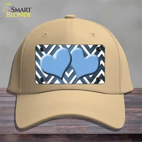 Light Blue White Hearts Chevron Oil Rubbed Novelty License Plate Hat Cotton / Khaki