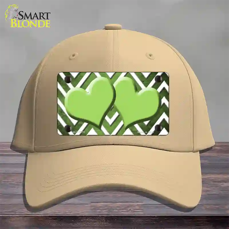 Lime Green White Hearts Chevron Oil Rubbed Novelty License Plate Hat Cotton / Khaki